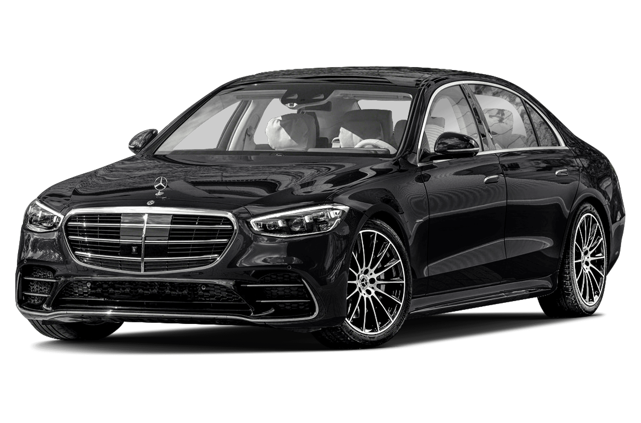A black Mercedes-Benz S-Class executive sedan