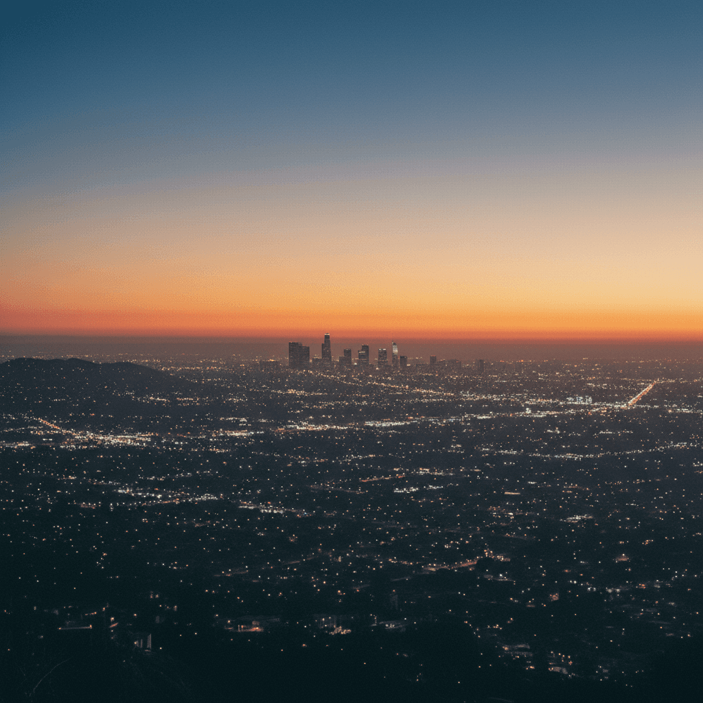 The Los Angeles city lights seen from the hills at dusk